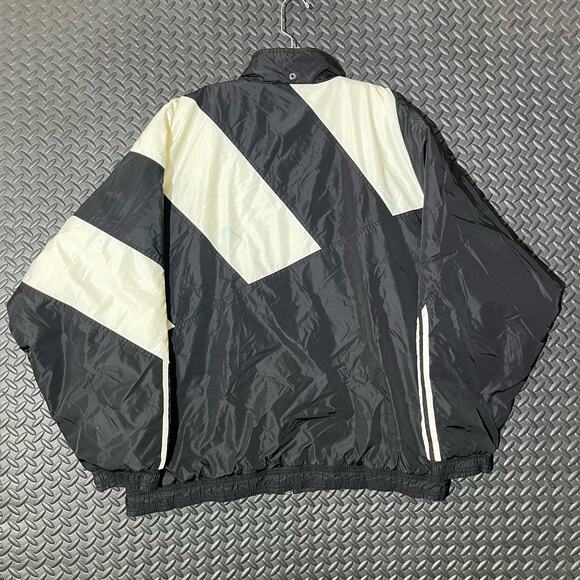 VTG Adidas Jacket Black White Colorblock Spellout Insulated 3 Stripe Mens Medium - Picture 5 of 7